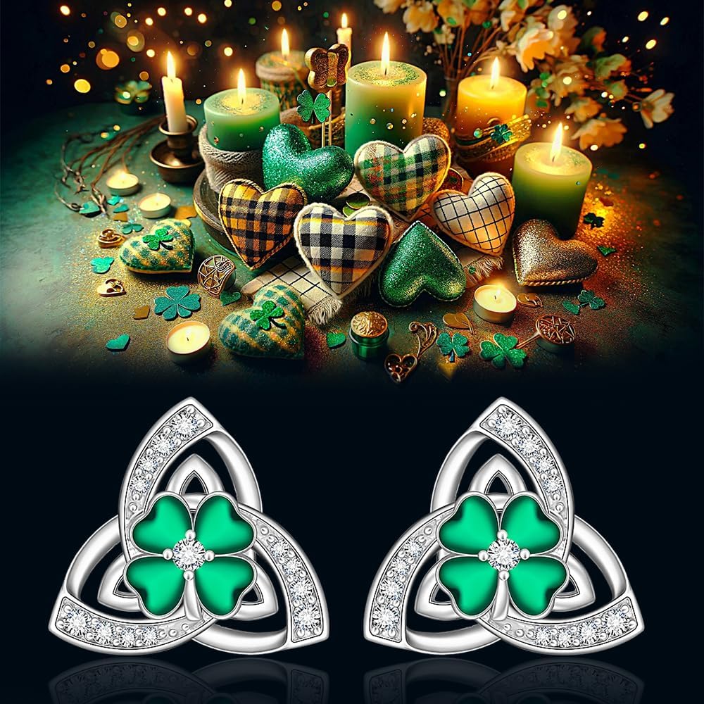 Celtic Trinity Shamrock Earrings St Patricks Day Earrings for Women Sterling Silver Shamrock Studs Four Leaf Clover Celtic Irish Lucky Jewelry - Image 8