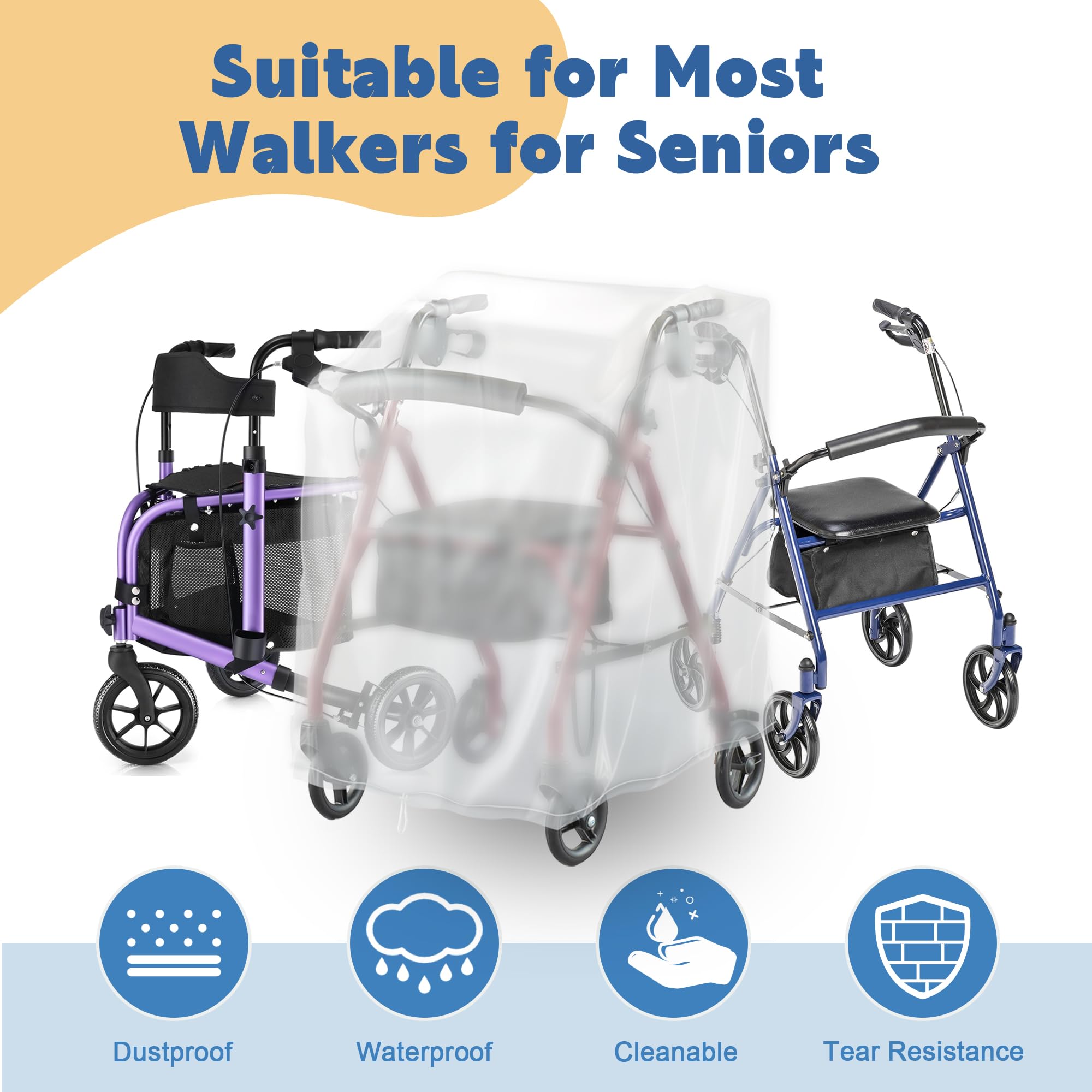 Pokrowiec na rollator Walker - pokrowiec dla spacerowiczów dla seniorów, wodoodporny pokrowiec ochronny, pasuje do chodzika z kółkami i siedziskiem (tylko pokrowiec, typ matowy)