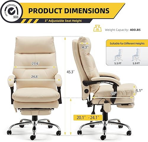 Miniatura 3 de HOMREST Silla de oficina de masaje con calefacción, sillas reclinables ergonómicas de piel sintética, masaje USB y 4 puntos, silla de oficina