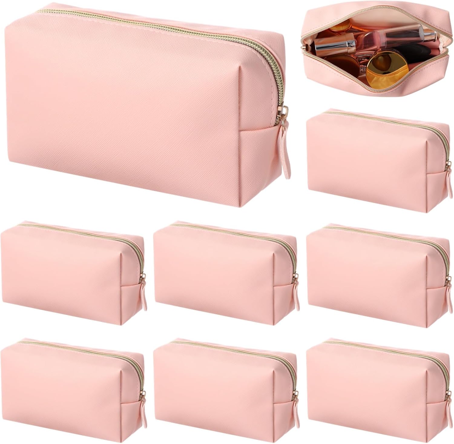 8 Pcs Small Makeup Bags, PU Leather Preppy Bags for Women, Waterproof Cosmetic Pouches, Portable Toiletry Bags for Travel, Daily Storage Beauty Organizers