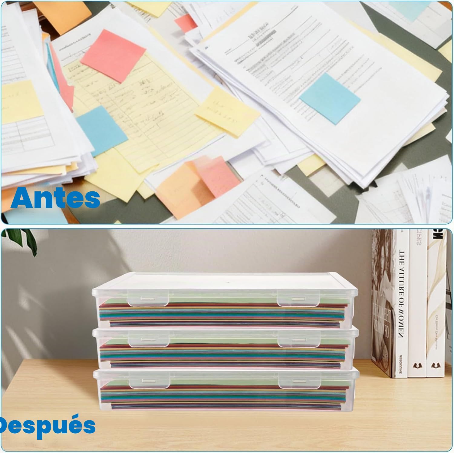 Pack de 5 Cajas Transparentes A4 para Archivo, Caja Plastico y Documentos con Cierre de Hebilla Cajas de Almacenamiento Portatiles A4 para Oficina Escuela y Hogar 32 x 23 x 5 cm