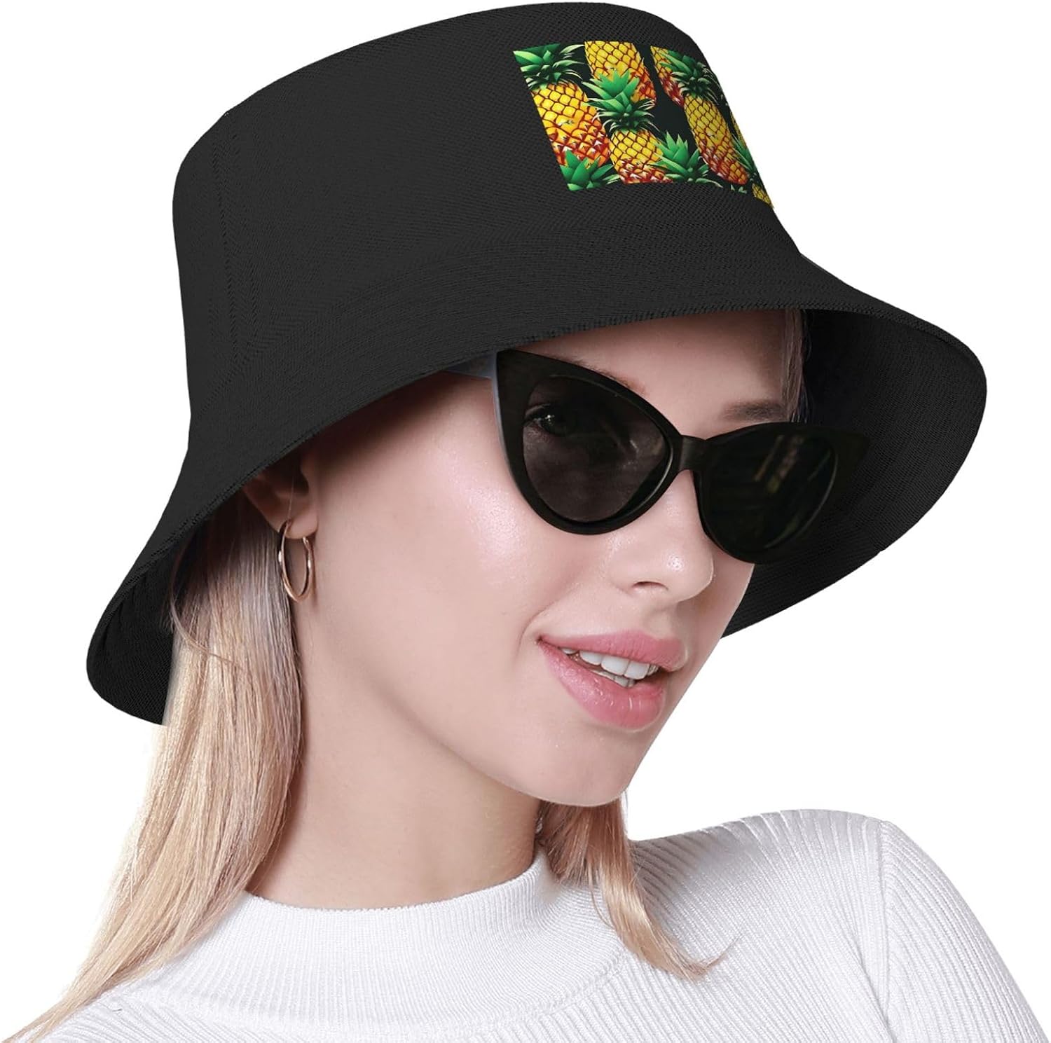 Tropical Fruit Pineapples Print Men Women Sun Hats for Wide Brim Uv Protection Fishing Hiking Outdoor Hats Black