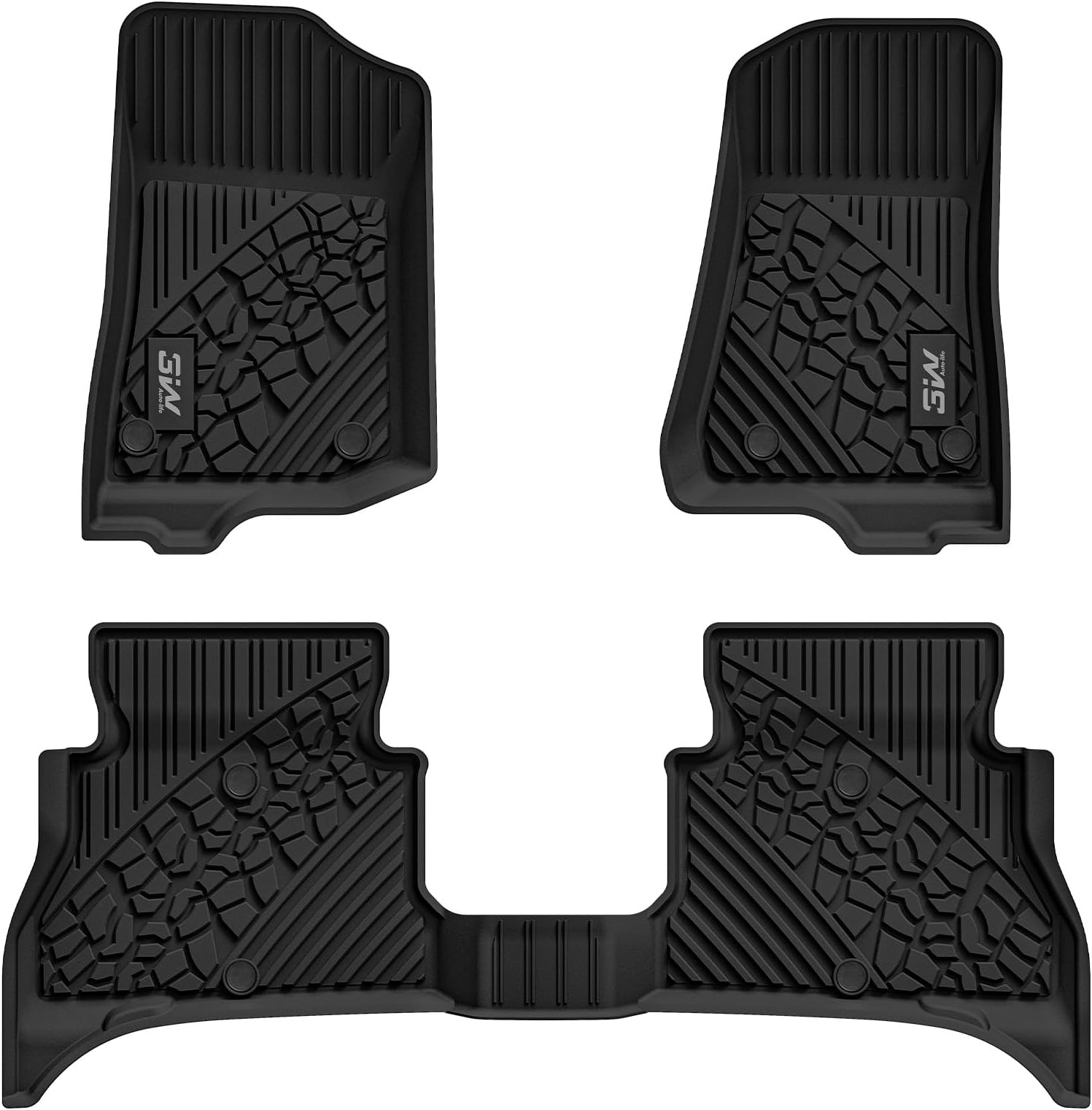 3W Floor Mats Fit for Jeep Wrangler 4XE 2021-2025 2026 Hybrid 4 Door (Non JL or JK), Black All-Weather TPE Floor Liner for 1st and 2nd Row Full Set Car Mats, Grey Logo