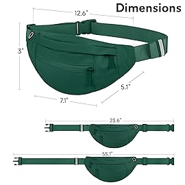 Frenou Large Waist Bag With 4-Zipper Pockets-Fanny Pack For Women And Man-Crossbody Belt Bag With Adjustable Strap For Travel Running Hiking Walking Workout Deep Green
