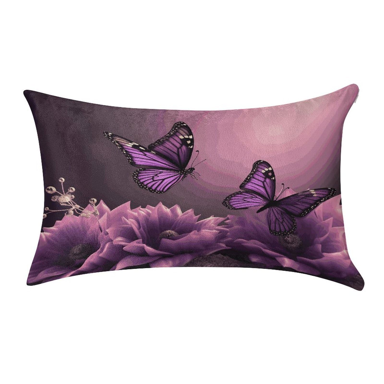 Btcowzrv Style Purple Butterfly Floral Pillow Cover Pillow Case Pillowcase