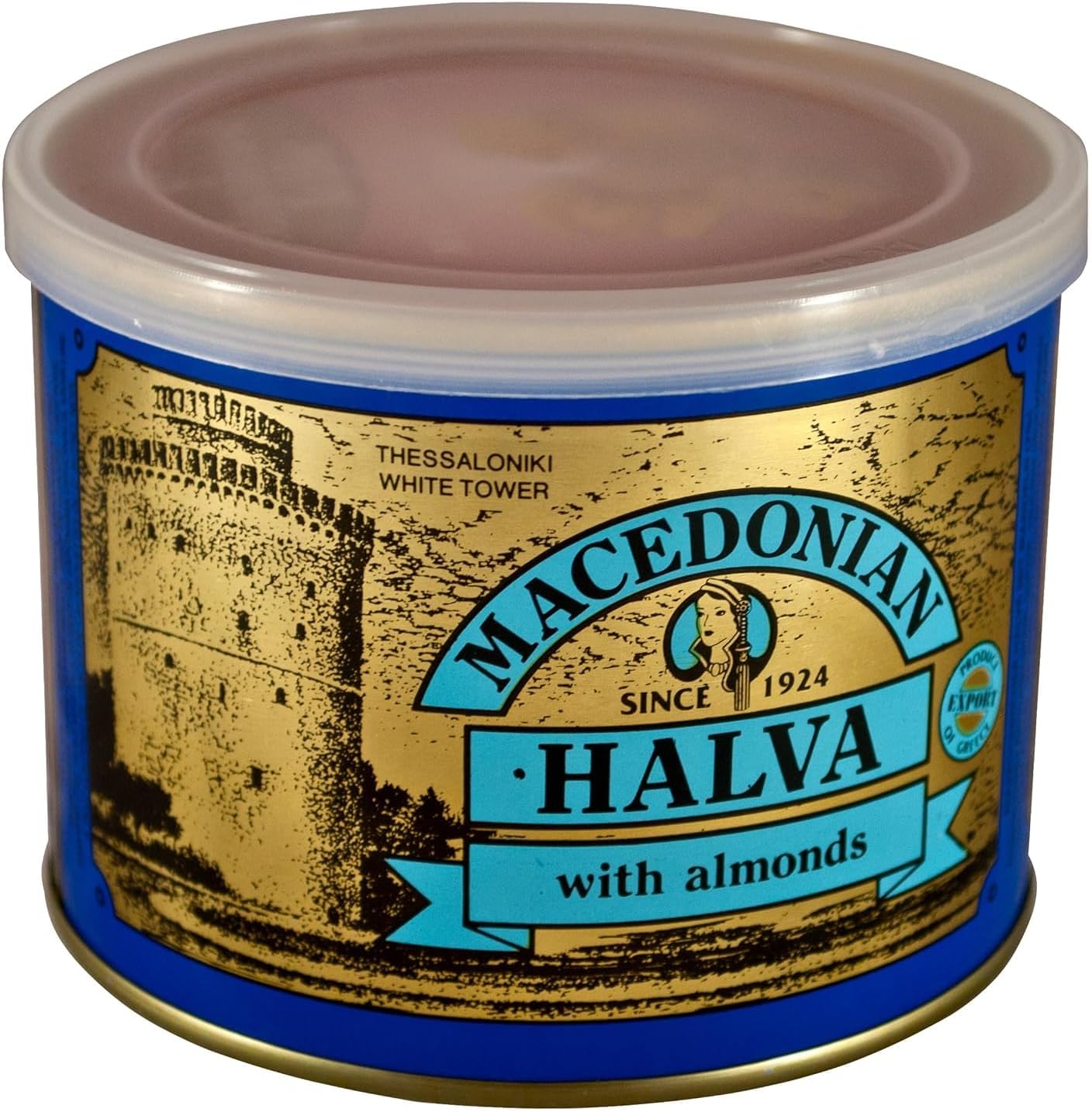 Greek Macedonian Halva with Almonds Net Weight 500gr Tin can.