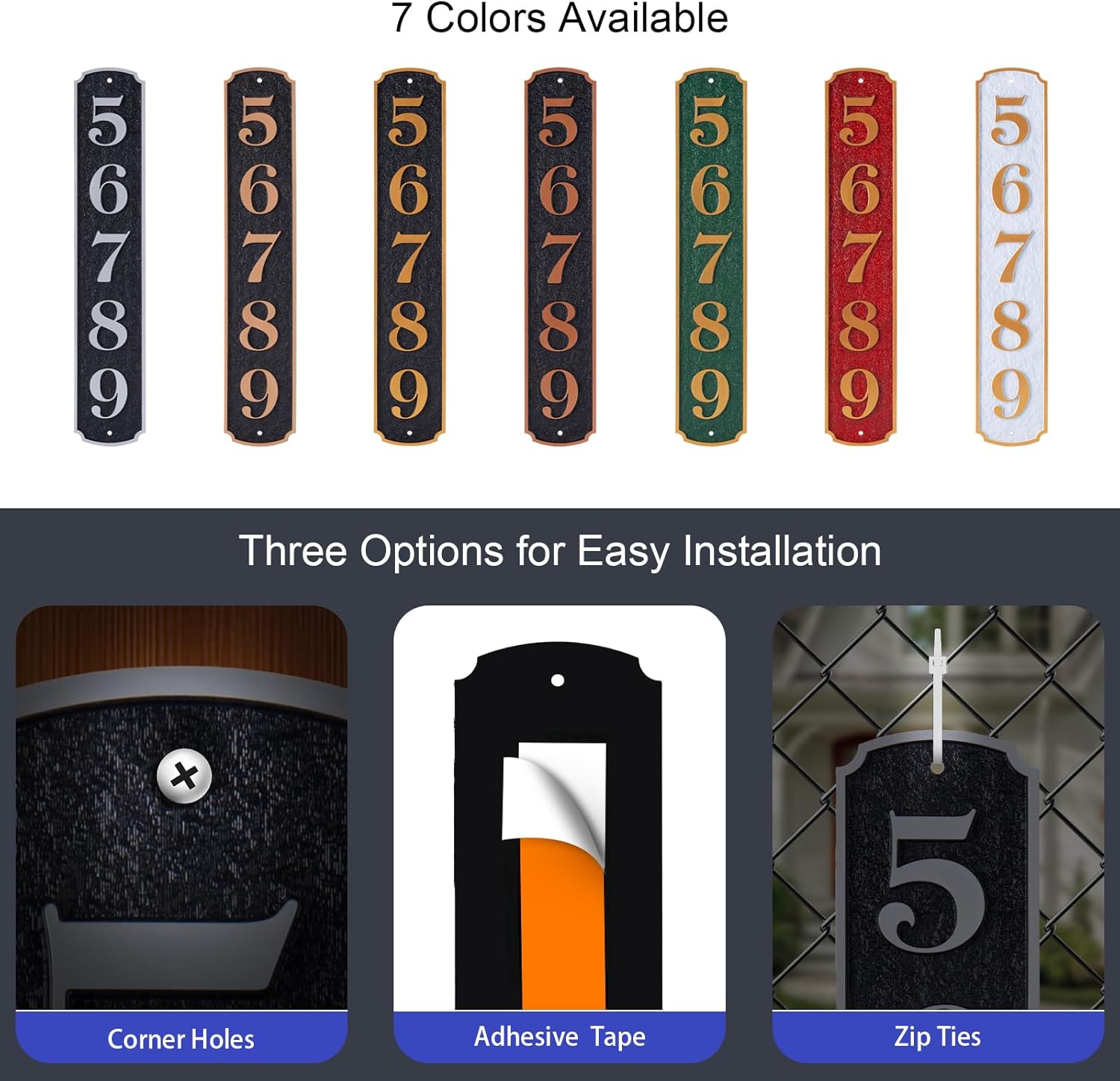 Customizable House Number Sign - Address Plaque for Outdoor/Indoor Use,Apartment,Office,Mailbox,Vertical or Horizontal Style 4