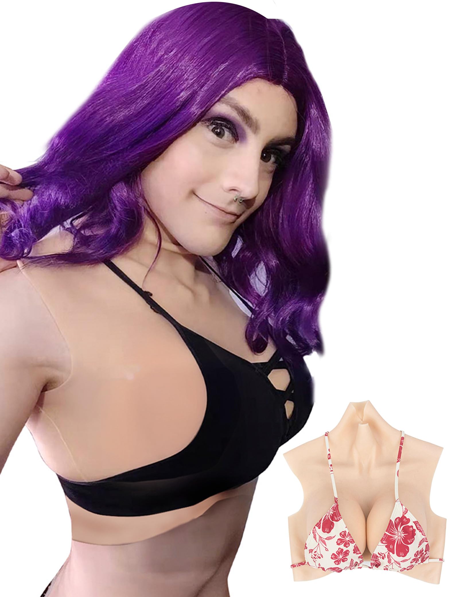 Silicone Breast Forms Breastplate Fake Breast Cotton Silicone Filled High Collar Style B-G Cup For Drag Queen Cosplay