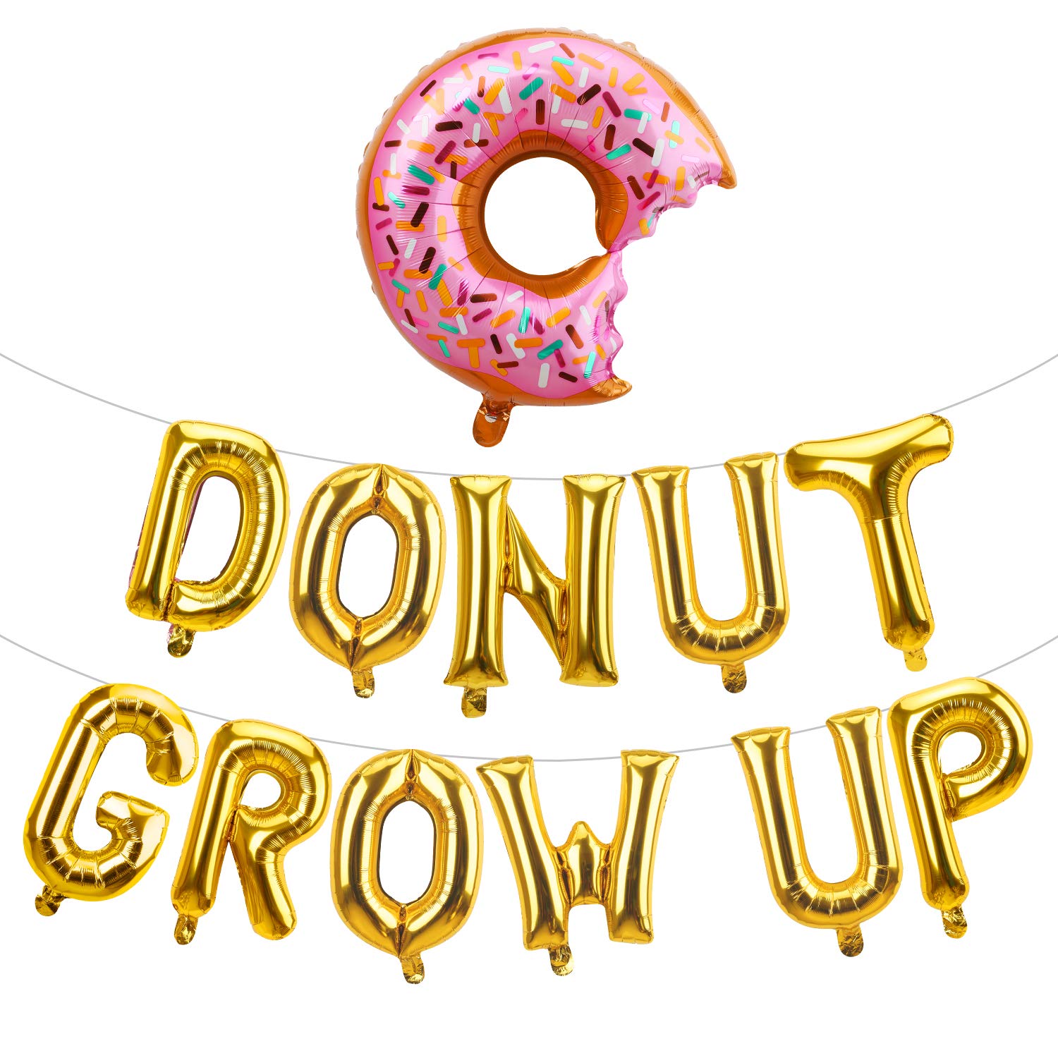 Kauayurk Donut Grow Up Balloons Banner Decorations - Donut Birthday Party Decorations Supplies - Gold Donut Theme Party Decor for Girls Boys Baby Shower