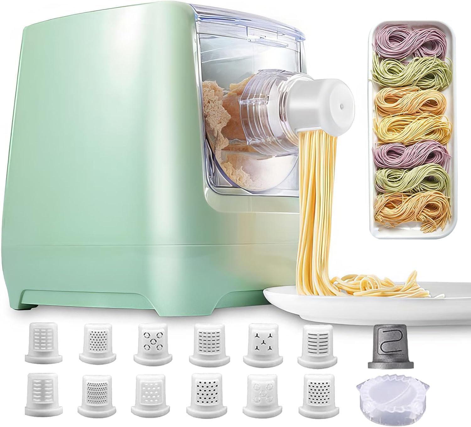 Automatic Pasta Maker Machine Electric, LED Digital Control with 13 Shape Discs for Fast 3-Min Fresh Noodles for Homemade Noodles, Spaghetti, Fettucine and Penne, Up to 650g Flour