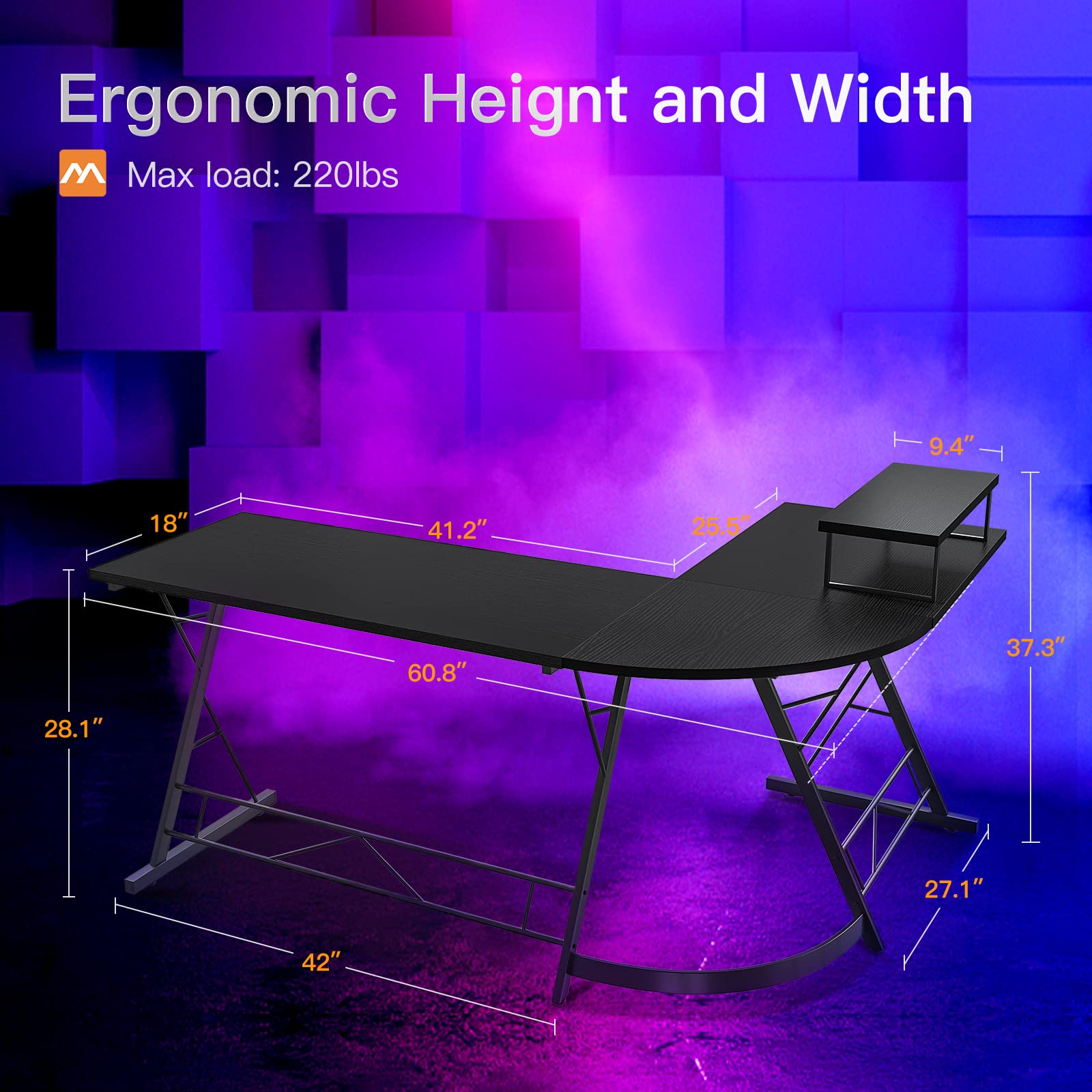 Coleshome 61" Super Large L Shaped Desk Gaming Desk, L Desk Computer