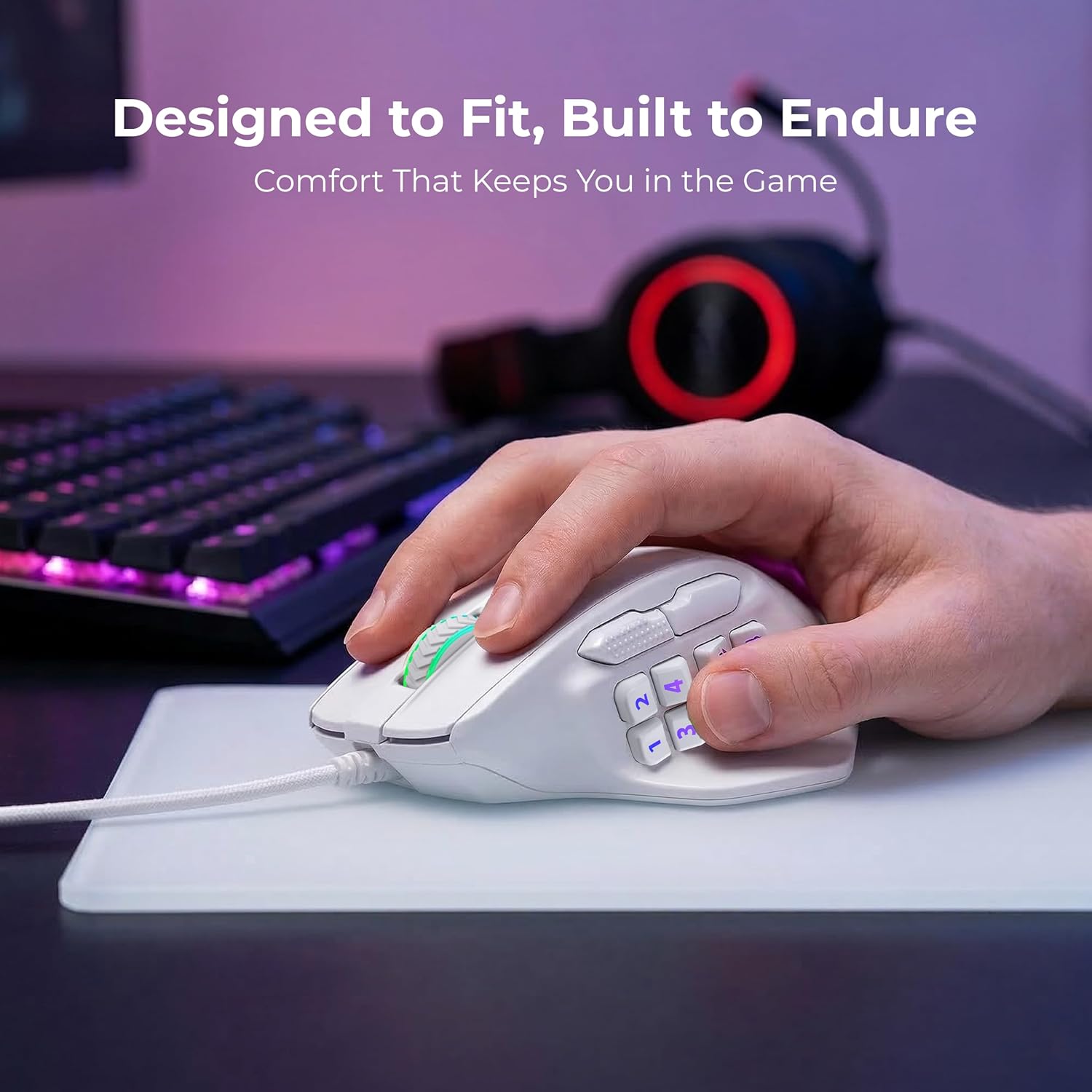 RED SAMURAI Wired Gaming Mouse, MMO Gaming Mouse 12400DPI, 15 Macro Programable Buttons, Ergonomic RGB Wired Mouse with 10 Side Buttons, Stable Grip, Compatible for MMO/FPS/MOBA