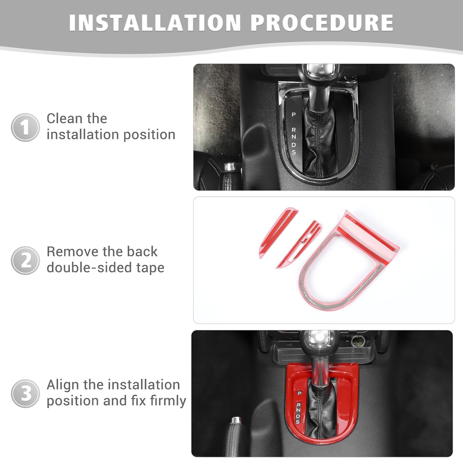 Jimen Compatible with Ford Mustang 2015-2023, 3PCS Gear Shift Cover Trim Frame (Red)