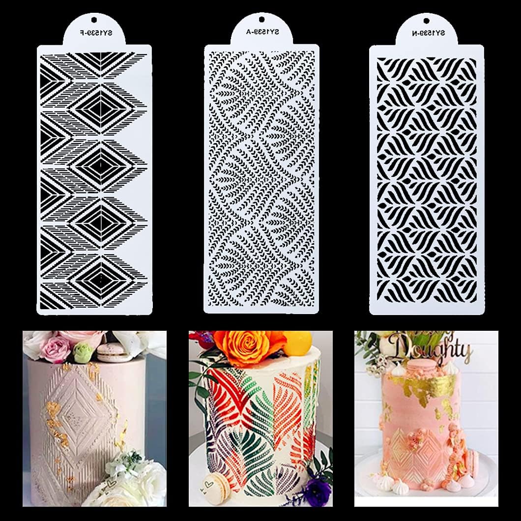 Rolin Roliy 3pcs Cake Decoration Stencils Cake Lace Stencil Spray Flowers Baking Moulds Wedding Cakes Border Mould Wheat Spike Cake Stencils