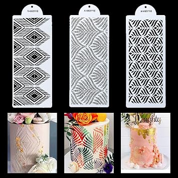 Rolin Roly 3Pcs Cake Decorating Stencils Cake Painting Templates Spray Flower Edge Wheat Mesh Stencil Printing Hollow Lace Molds for Cookie Dessert Wedding Party
