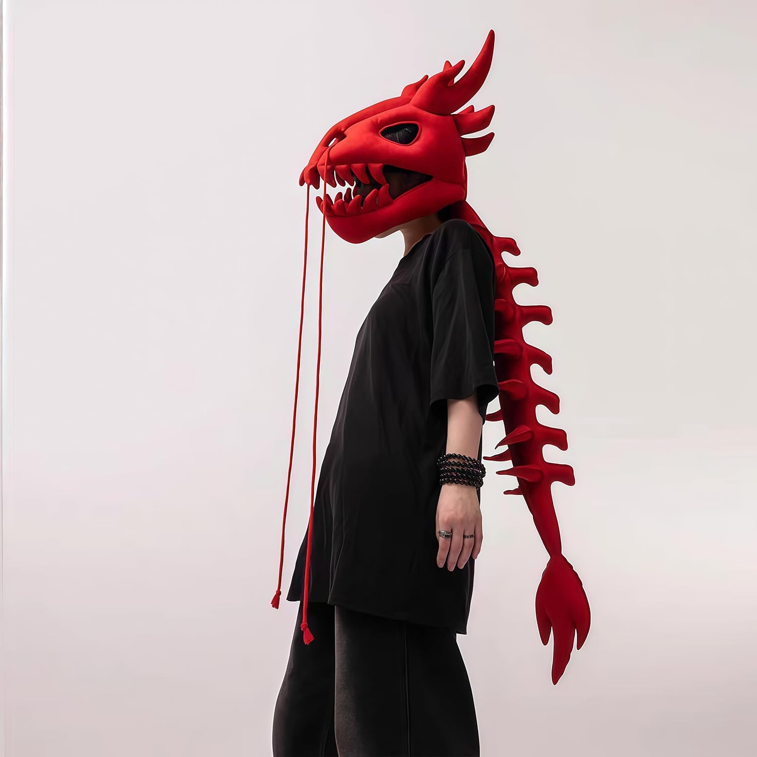 CARLIEN Dragon Skeleton Costume Accessory, Dinosaur Skull Spine Tail Backpiece, Dino Outfit Prop Adults Cosplay Party