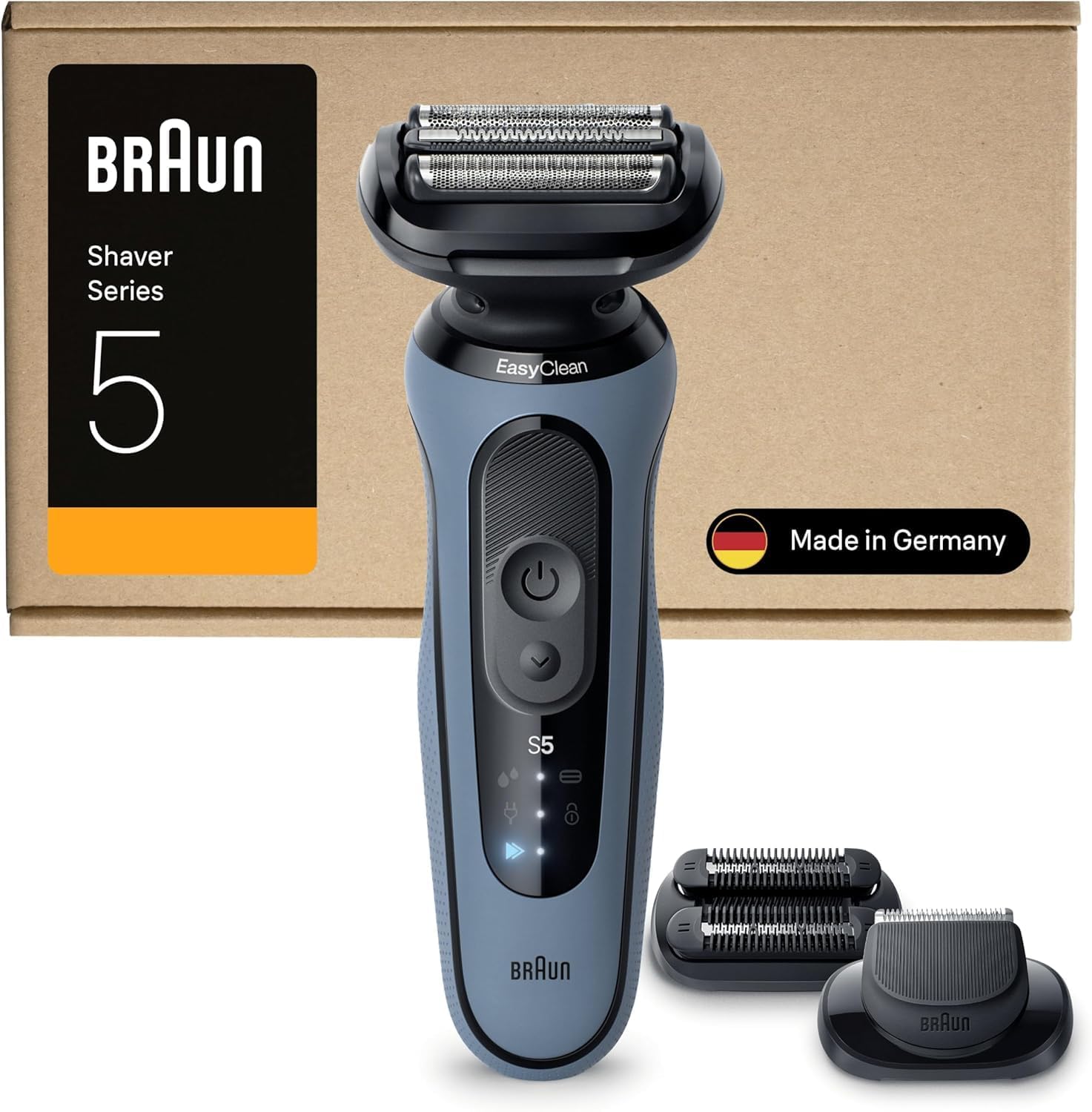 Braun Afeitadora Eléctrica Hombre Series 5, Máquina De Afeitar Barba En Seco Y En Mojado, 2 Modos De Afeitado, 50 Min De Uso, Carga Rápida, +2 Accesorios, Estuche De Viaje, 52-A1820SI, Azul