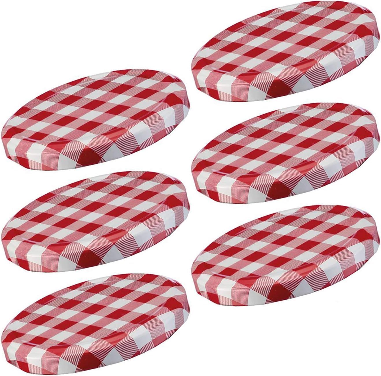Westmark Red/White Screw-Top Lids For Preserving Jars, Set Of 6, Round, Ø 82 Mm, Tin Plate, Checked, 40952270