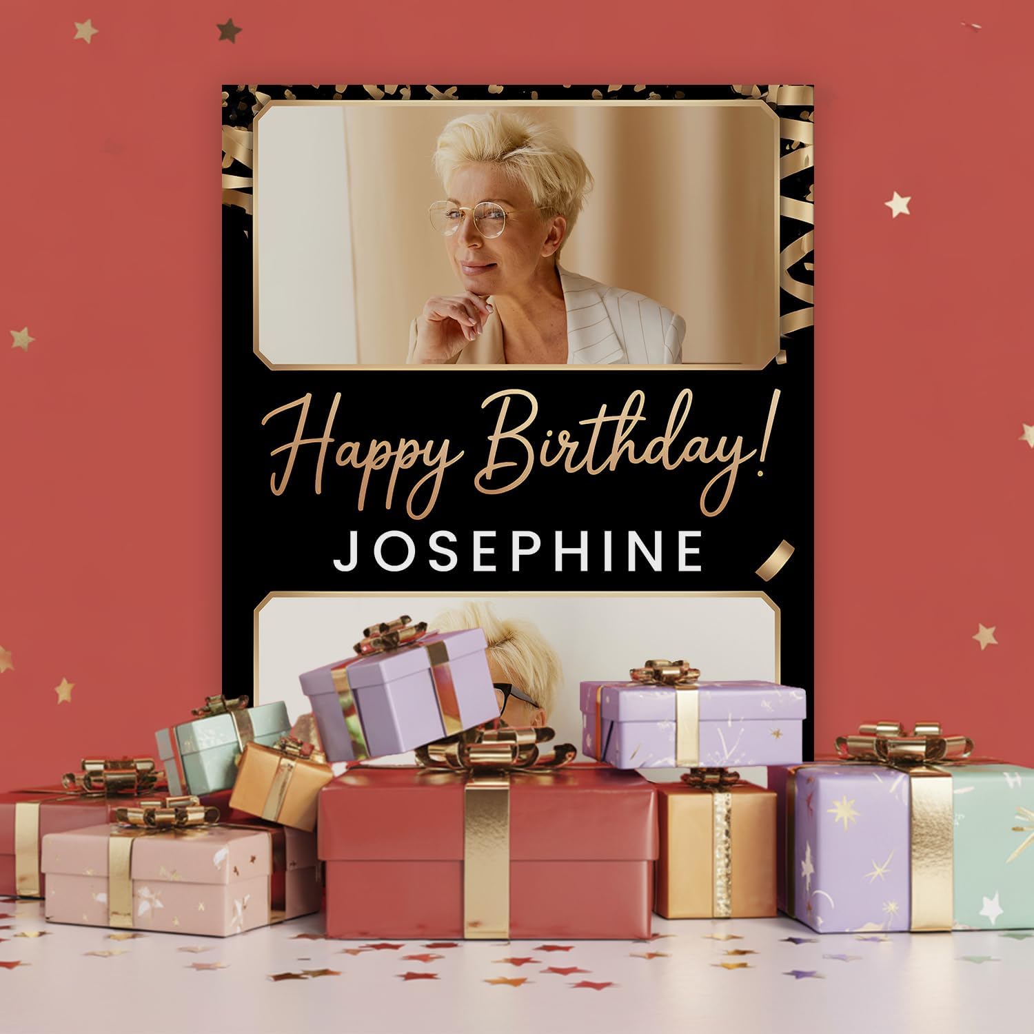Basic Fundamentals 36x24 Personalized Big Birthday Card, Custom Jumbo Birthday Card with Photo and Text, Extra Large Greeting Card Gift and Party Decorations, Design 4