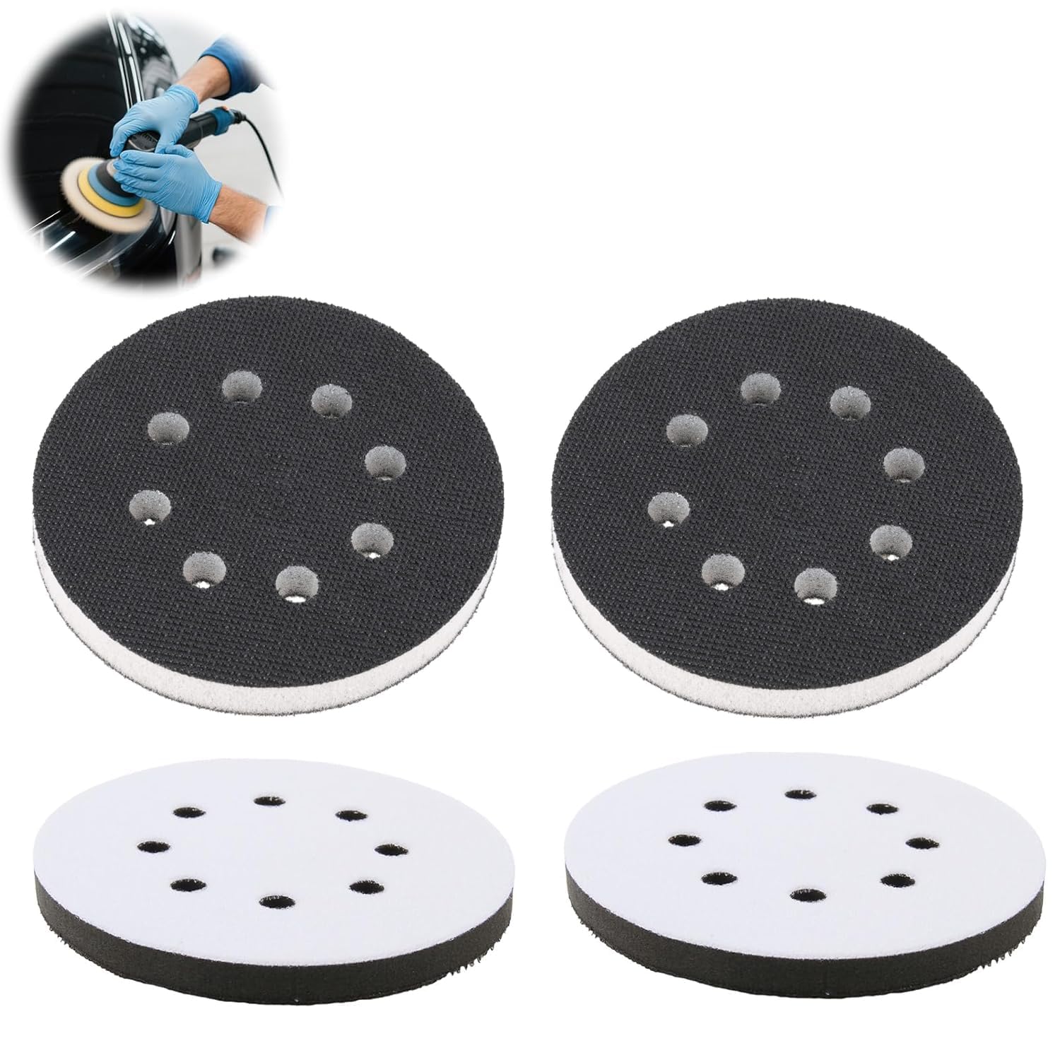 2 pezzi Interface Pad 125 mm 8 fori in schiuma morbida per arrotondamenti, tamponi lucidanti 125 mm, Soft Pad per piatti abrasivi e lucidanti, leggeri e pratici per carta vetrata