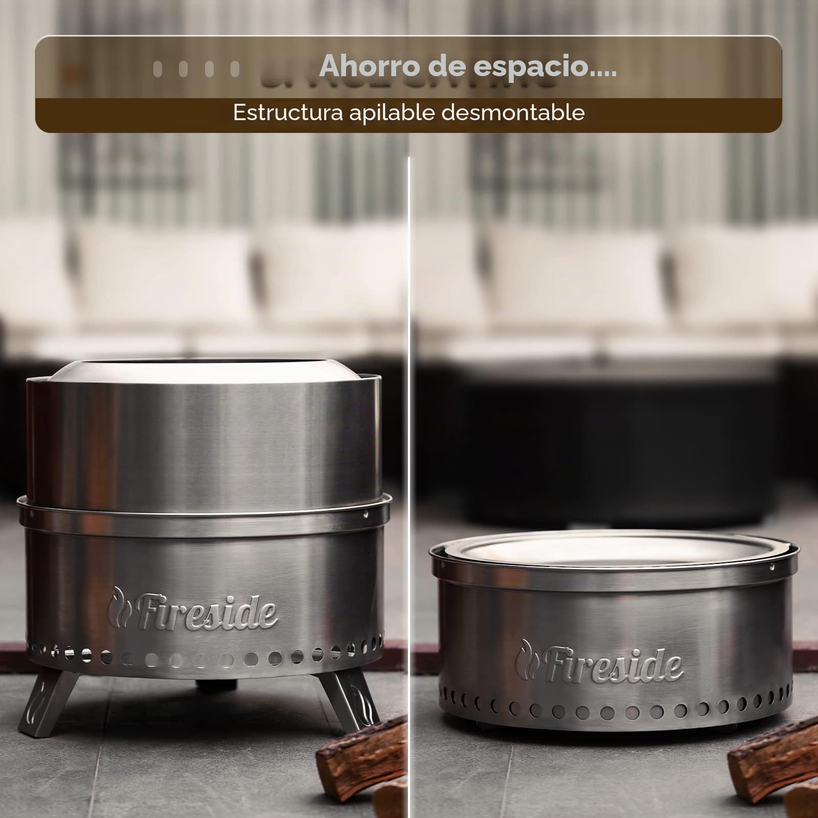 Brasero Pluto PR19-22 de TURBRO de 49 cm para quemar leña al aire libre, fabricado en acero inoxidable con soporte, bandeja recogecenizas extraíble, bolsa de almacenamiento impermeable, diseño anidado