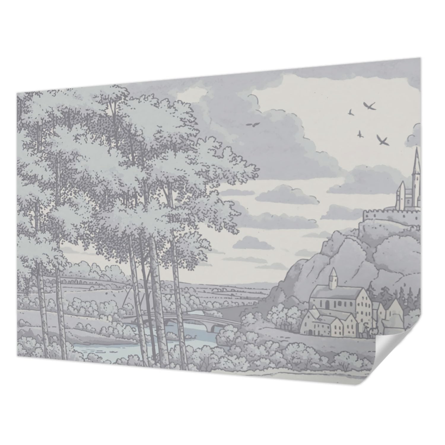 Papier peint de chambre paysage de conte de fées panoramique