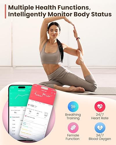 Miniatura 4 de Relojes de fitness para mujer, rastreador de actividad física con monitor de frecuencia cardíacaSpO2, relojes inteligentes para mujeres con