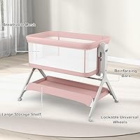 Vista 8 de INFANS Cuna de bebé 5 en 1, cama mecedora mejorada con ruedas, cesta de almacenamiento, bolsa de viaje, mosquitera, altura ajustable, cuna portátil