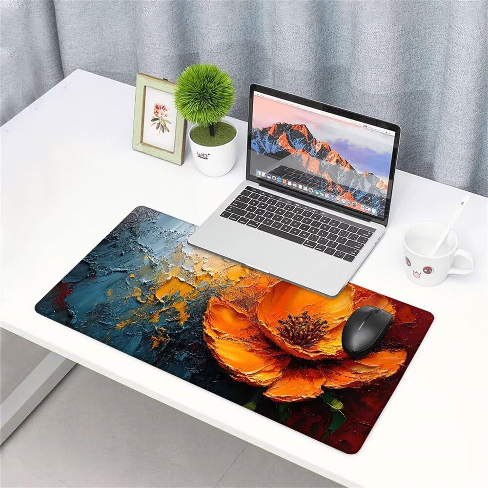 Alfombrilla de Mouse para Juegos, Giallo, XXL, Antideslizante, Impermeable, Diseño de Fiore, Extendido, Grande, 1400x600x3mm, para PC, Laptop, Ufficio, Famiglia d-582