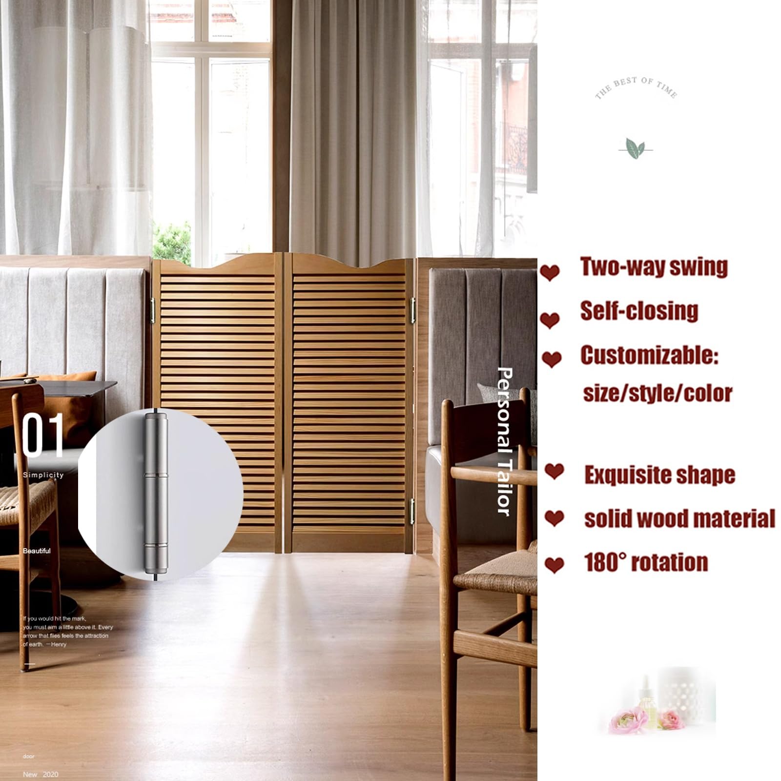 Puerta de Batientes de Salón Madera Maciza, Puerta Abatible de Restaurante de Café, Cocina Bar, Puerta Vaiven, Cierre Automático ,puertas de media cintura ( Color : Brown , Size : W85xH100cm(33.46x39.