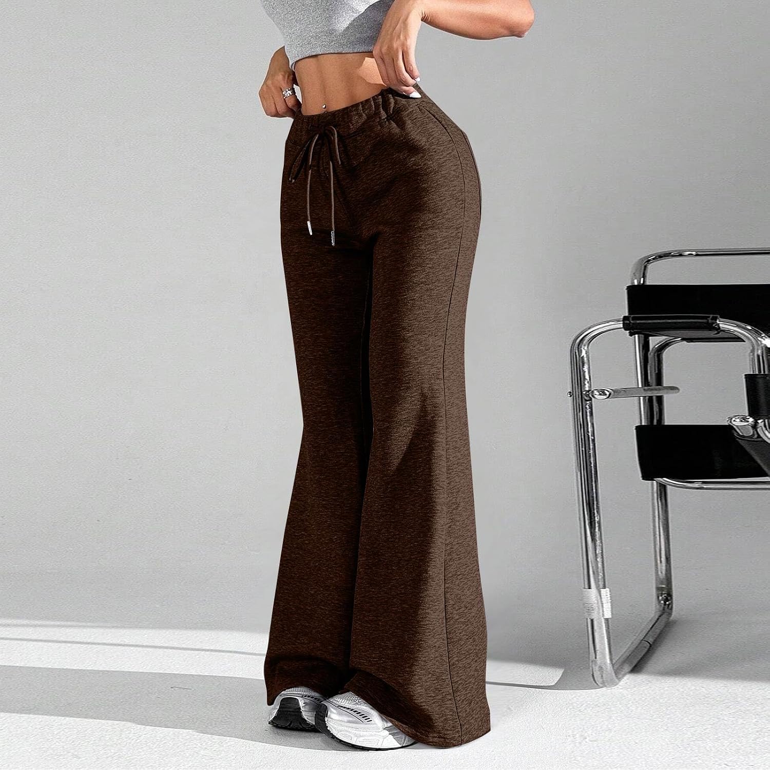 FQZWONG Baggy Wide Leg Sweatpants Women Cotton Drawstring High Waisted Yoga Pants with Pockets Y2k Casual Flowy Flare Pants