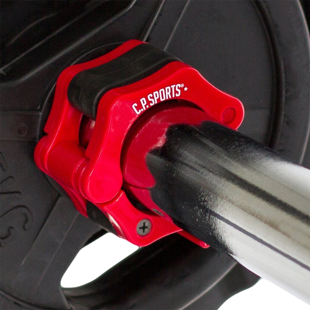 C.P. Sports G44 + G36 - Bilanciere curl con ferma dischi rossi, diametro: 50 mm, barra EZ per allenare i bicipiti