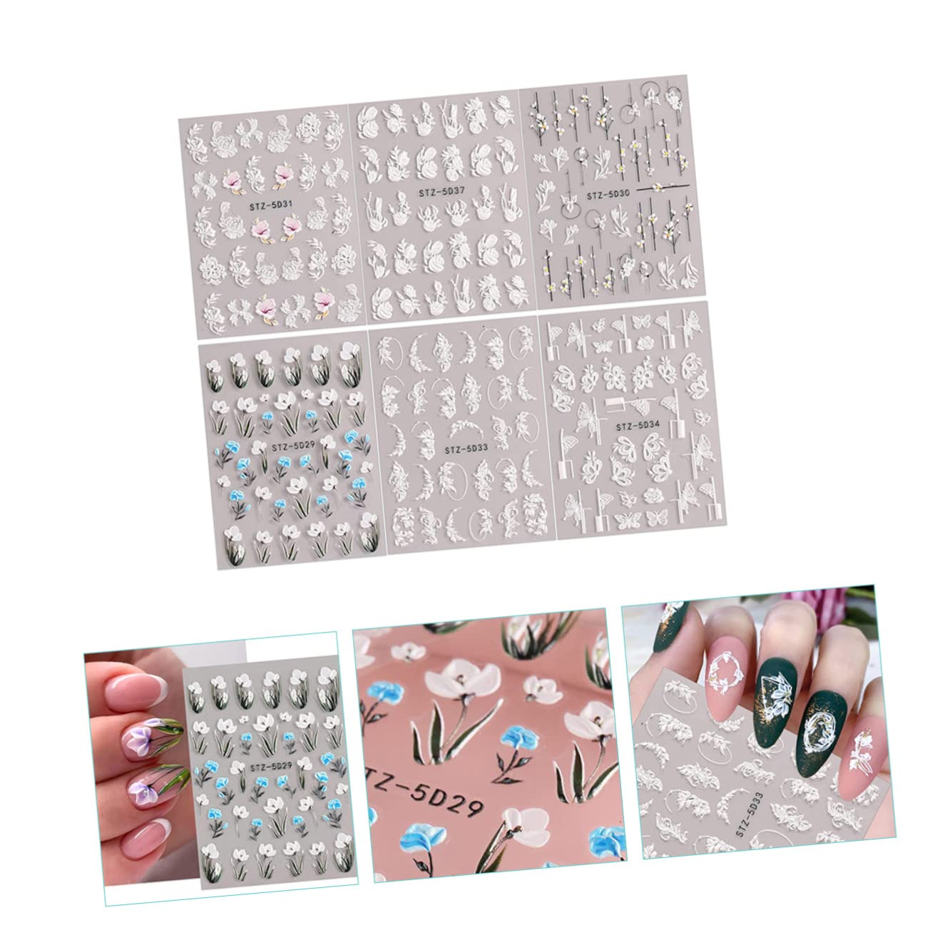 Healeved 30hojas Pegatinas De Flores Para Uñas Decoraciones De Relieve Autoadhesivas De Calcomanías Elegantes Para Arte De Uñas Para Uso Personal y Salones De Belleza