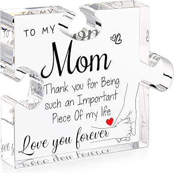 Gifts for Mom from Daughter Son - Best Mom Ever Gifts Unique Mother Birthday Acrylic Puzzle Piece Plaque Desk Decorations Present for Christmas Anniversary and Mothers Day Gifts