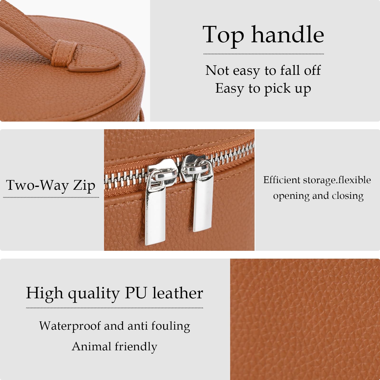 Make-up-Tasche aus Leder mit Fächern – Stehende Reise-Kosmetiktasche für Damen, wasserdichter Schminkkoffer mit abnehmbarer Trennwand, tragbarer Kulturbeutel, gelb, 8.26x6.29x5.9 inches