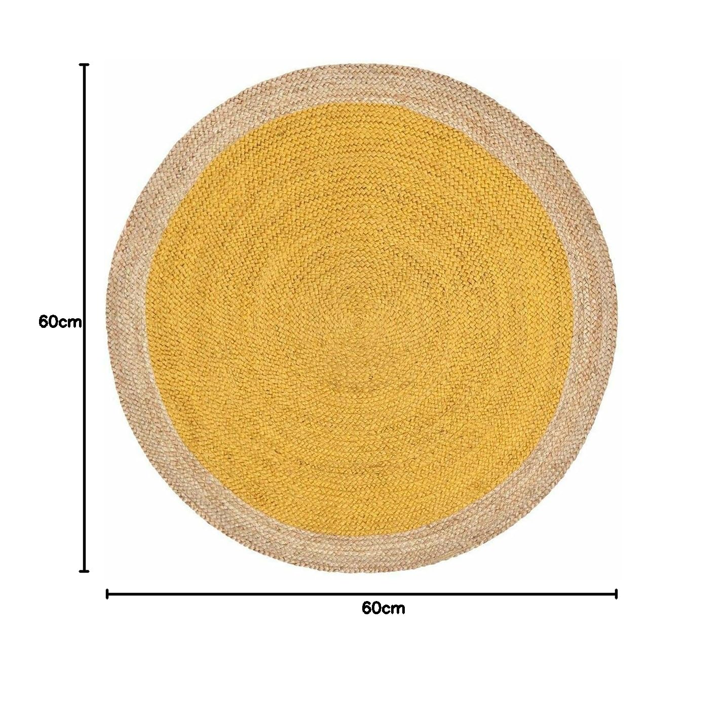 Tradycyjny żółty z juty z beżowym sznurkiem obramowanie okrągły dywanik do salonu kuchni przedpokoju jadalni (140 x 140 cm okrągły)