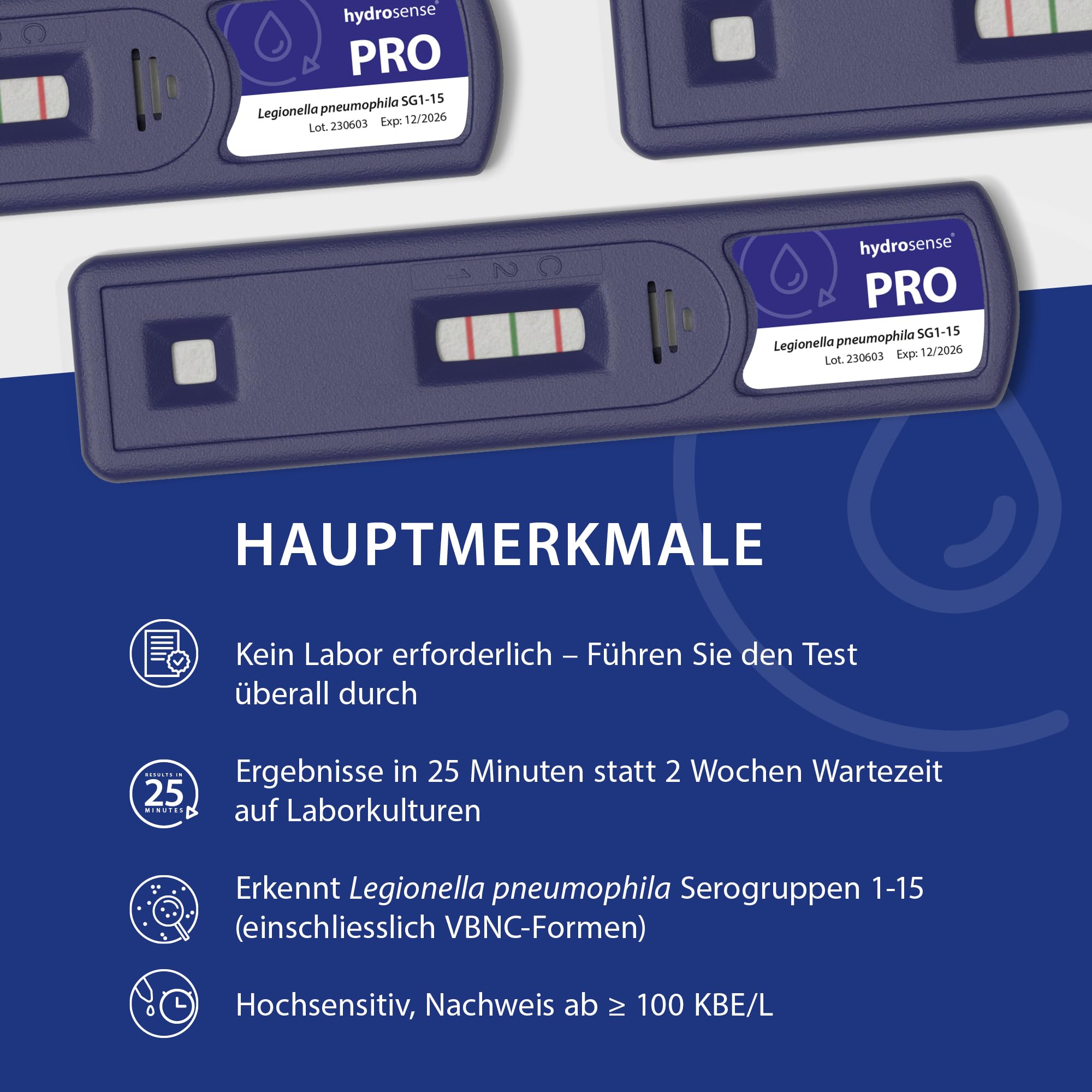 PRO Ultra Industrielles Legionella-Testkit – 5 Tests | Schneller Vor-Ort-Nachweis für Legionella pneumophila (Sg 1–15) | Erkennt 100 KBE/L oder mehr