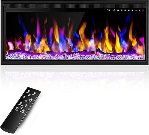 Calentador de chimenea eléctrico de 36 pulgadas, chimenea lineal empotrada en la pared y montada en la pared, 13 colores de llama ajustables y 5