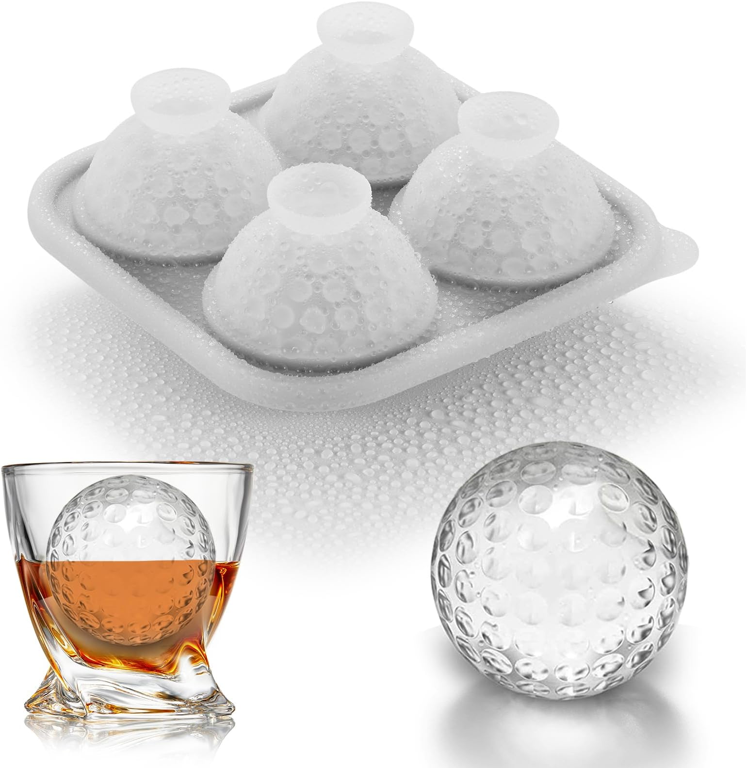 Novelty Golf Gifts Ball Ice Maker Mold, 2.2" Large Sphere Round Ice Cube Mold for Cocktails, Whiskey, Bourbon Chilling, 4 Hole Fun Shapes Big Silicone Circle Ice Cube Trays
