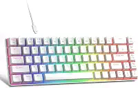 MageGee Teclado portátil 60% mecânico para jogos, interruptor vermelho, teclas PBT Pudim, RGB retroiluminado, compacto, 68 teclas, mini teclado de escritório com fio para Windows Laptop PC - Branco