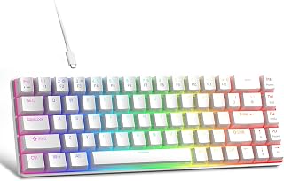 MageGee Tragbare 60% mechanische Gaming-Tastatur, roter Schalter, PBT Pudding-Tastenkappen, RGB-Hintergrundbeleuchtung, Mini-kabelgebundene Büro-Tastatur für Windows Laptop PC,Weiß