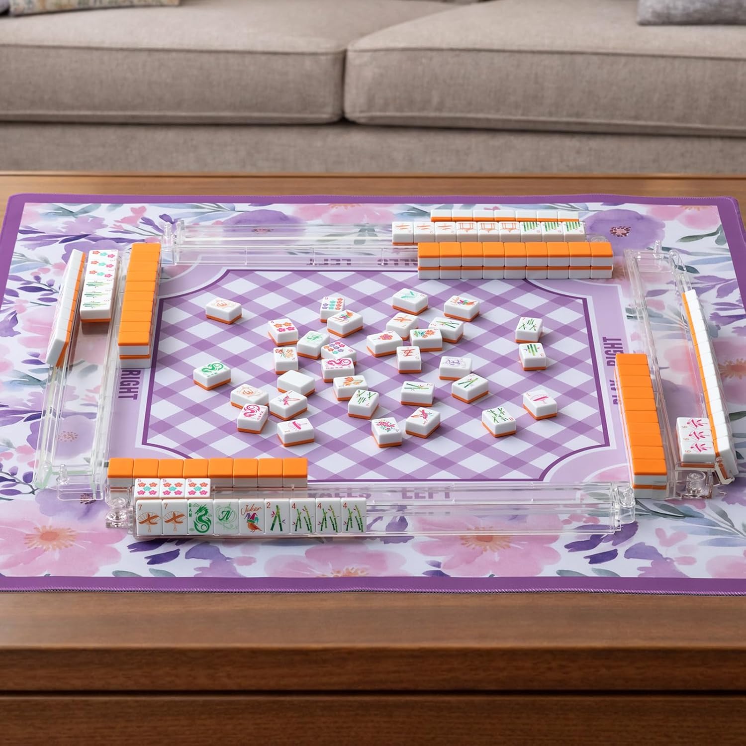 Soulchen 1.2 Inch Orange American Mahjong Set 168 Blossom Numbered Tiles, Tiles Bag and Portable Travel Case Classic Complete Mahjong Set for Adult Collection Gift