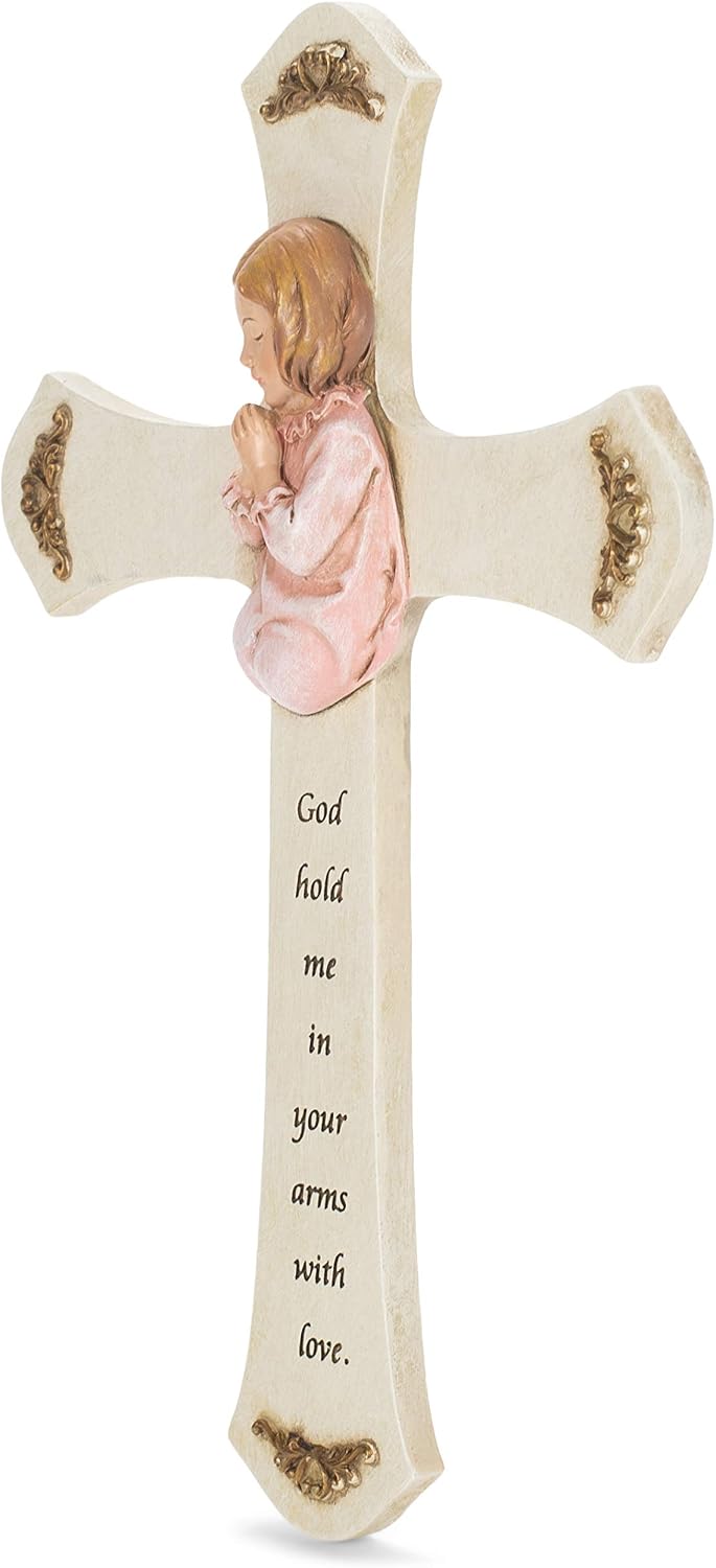 Joseph's Studio by Roman, Baby Baptism Collection, 8.25"H PRAYING GIRL CROSS, Home Décor, Devout Gift, Prayerful Inspiration (8x5x8)