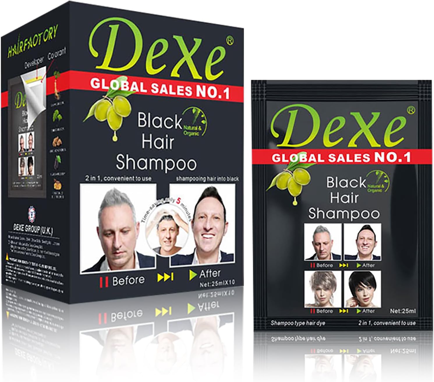 10 PCS Dexe Black Hair Shampoo Instant Hair Dye for Men Women Black Color - Simple to Use - Hair Dye Permanent - Last 30 days - Natural Ingredients, Hair Dye Shampoo Great Choice for Woman&Man