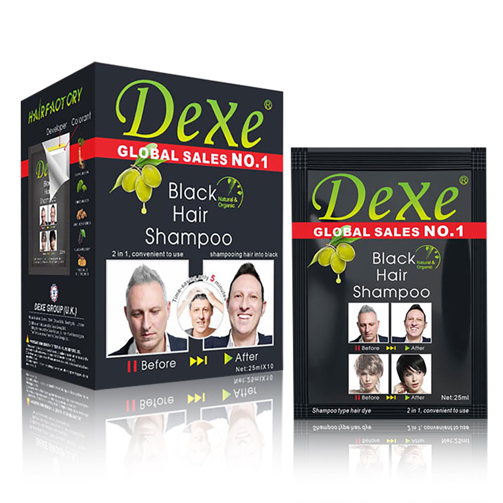 10 PCS Dexe Black Hair Shampoo Instant Hair Dye for Men Women Black Color - Simple to Use - Hair Dye Permanent - Last 30 days - Natural Ingredients, Hair Dye Shampoo Great Choice for Woman&Man