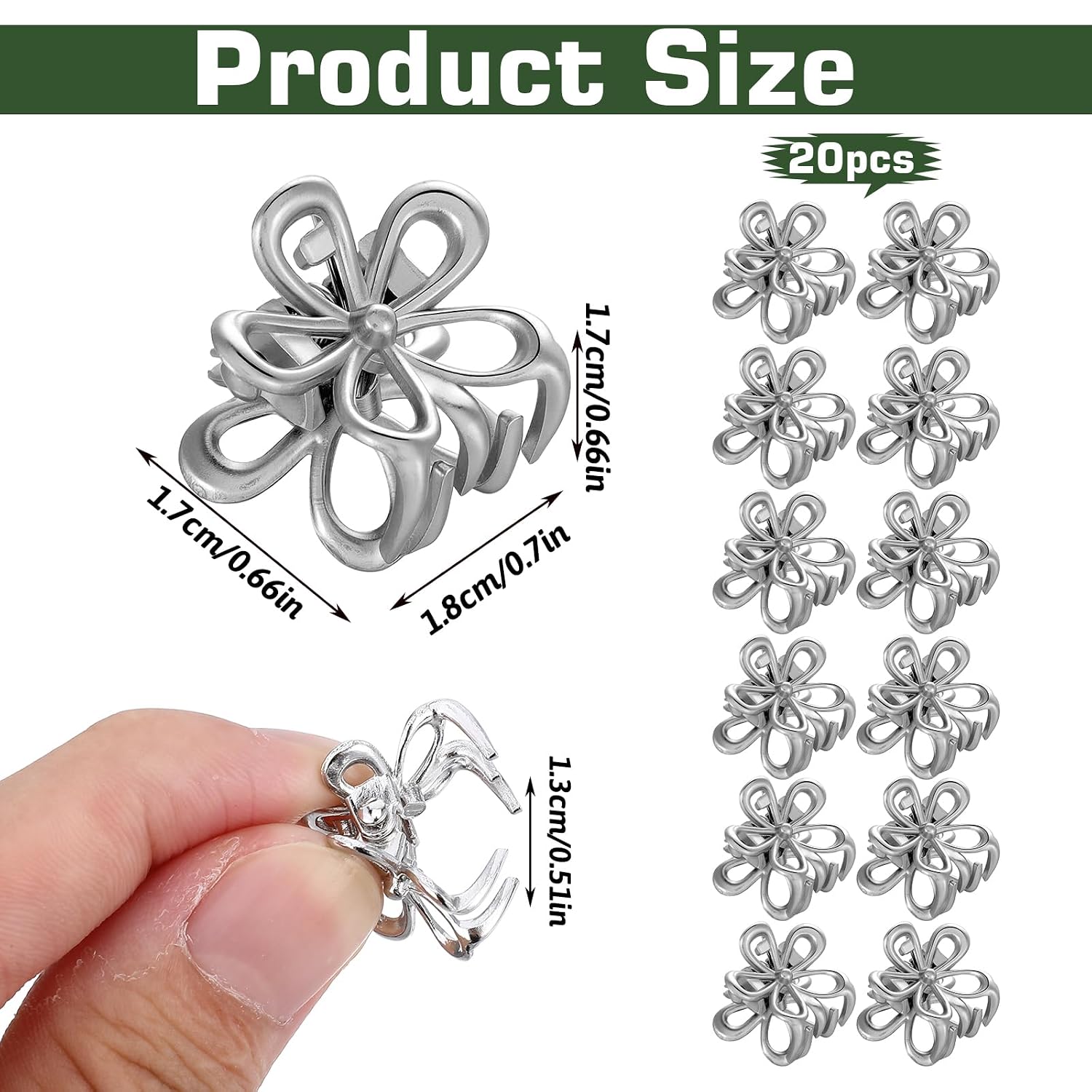 Small Flower Hair Clips, 20 Pcs Silver Mini Hair Claw Clips Tiny Metal Flower Hair Barrettes Cute Floral Decorative Hair Accessories for Women Girls Thin Thick Hair