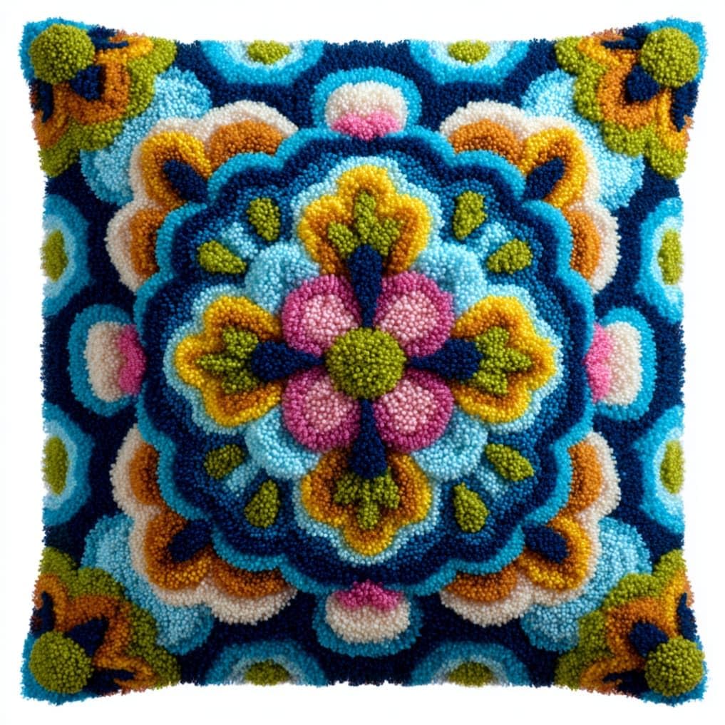 kitphoenix DIY Hand Crochet Pillow Kit,Mandala 43X43Cm Aesthetic Knitted Cushion Making Material Set,Beginner Friendly with Full Tutorial, Stylish Room Home Decor