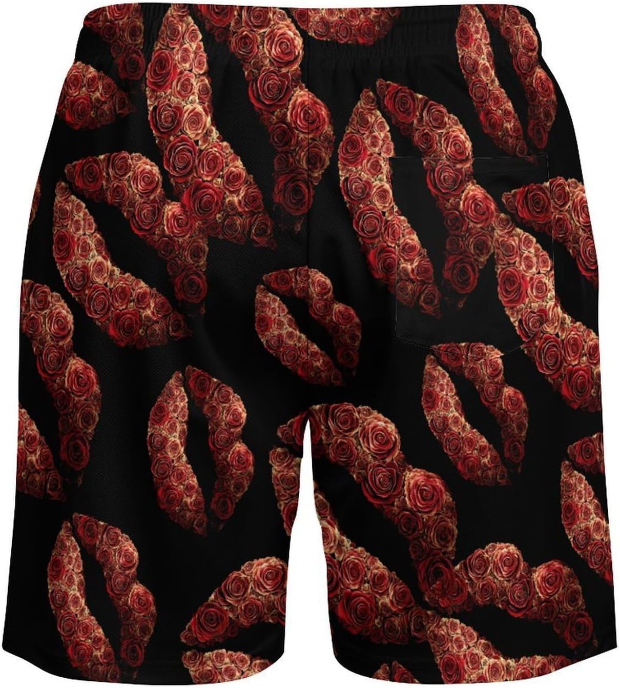 Lips Flower Lip Print Mens Swim Trunks Summer Beach Shorts Board Shorts Swimwear Bathing Suits with Pockets