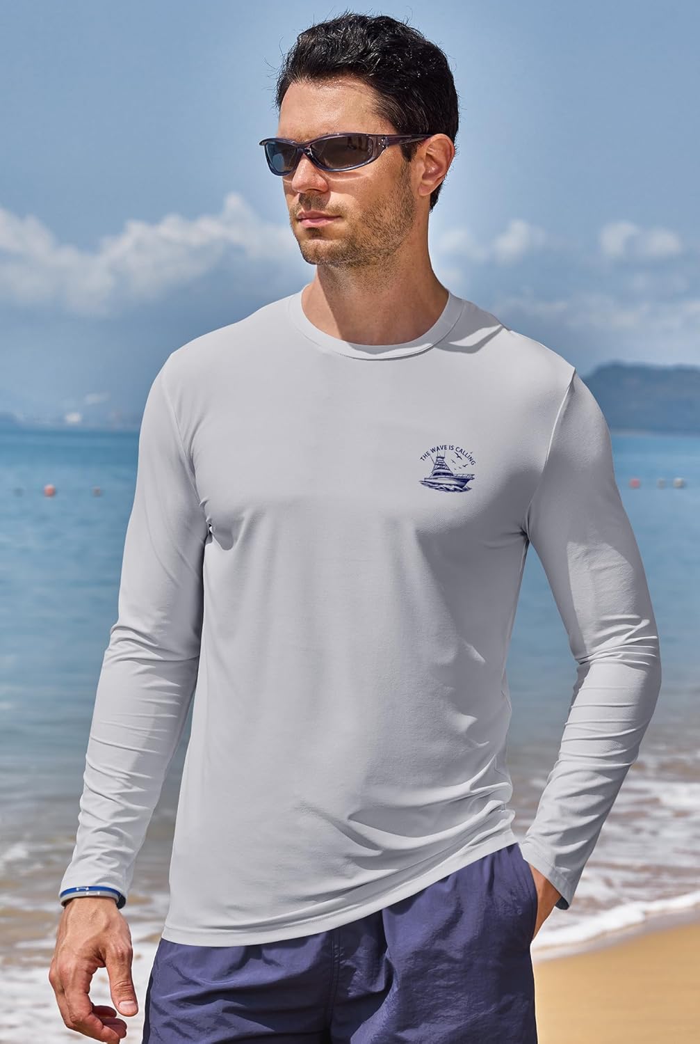 Mens UPF 50+ Rash Guard Quick Dry Lightweight Summer UV Sun Protection Long Sleeve Swim Shirt (S-XXL)