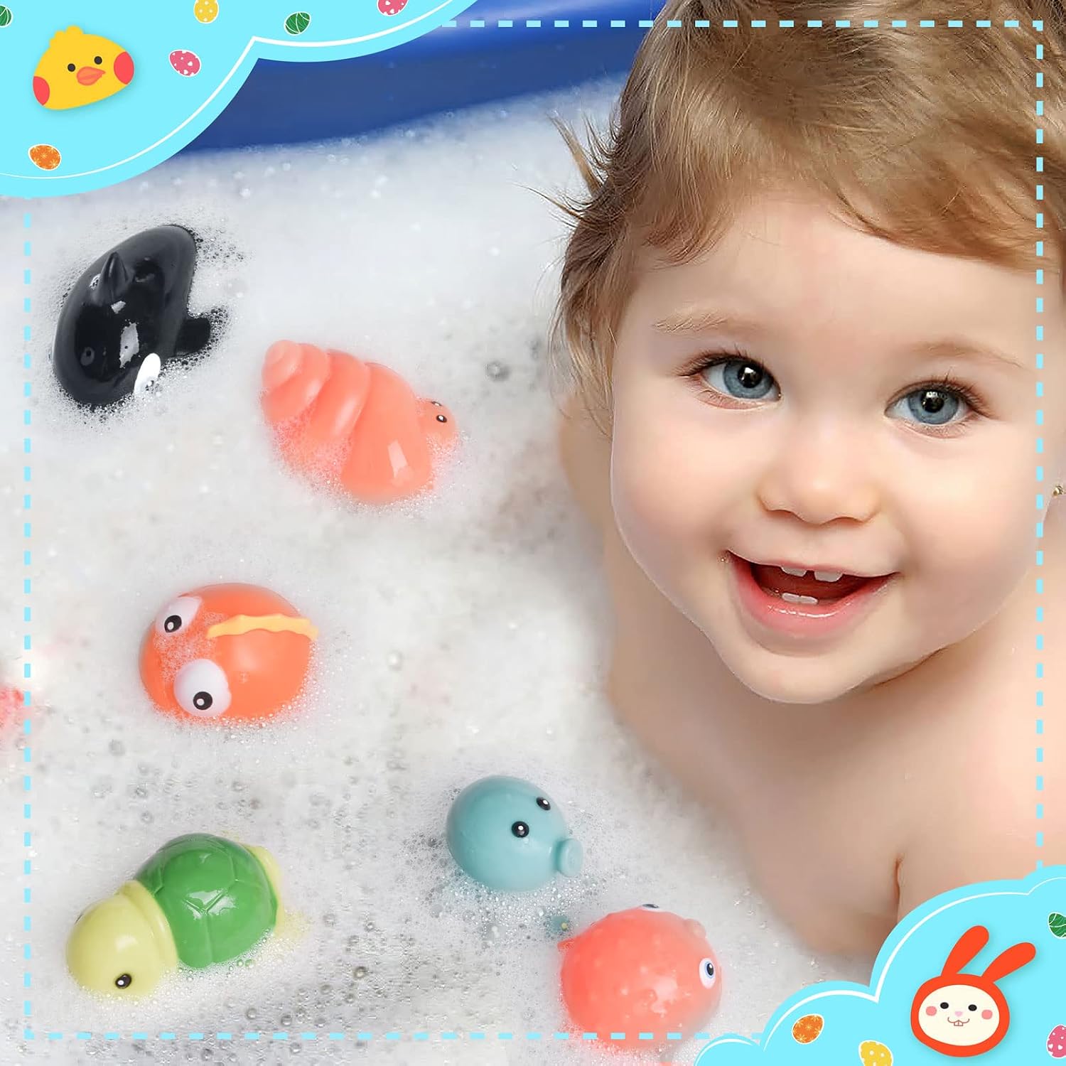 FUN LITTLE TOYS 12PCS Easter Eggs Prefilled with Bath Toy Squirters, Assorted Sea Animals Bath Toys for Toddlers, Water Toys for Easter Party Favors, Easter Basket Stuffers, Easter Egg Fillers